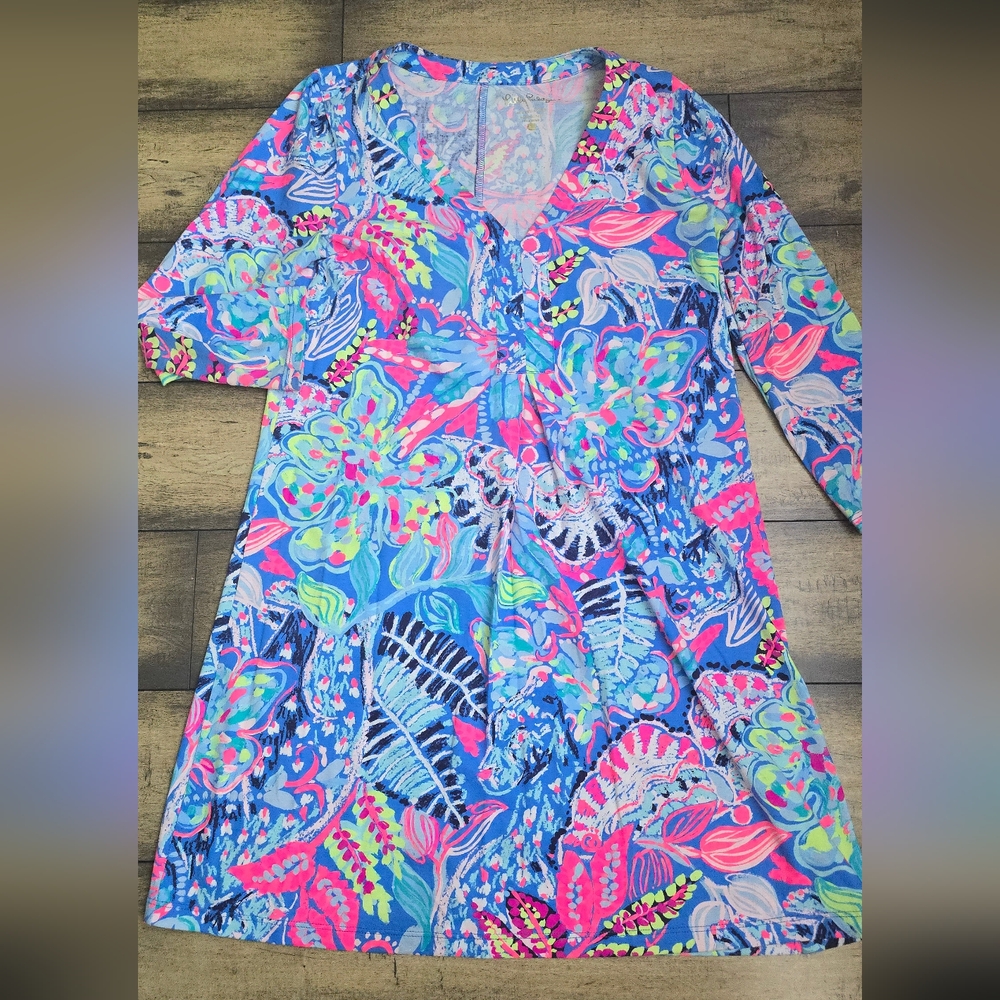 Lilly Pulitzer Blue and Pink Swim Coverup Tropical Flair